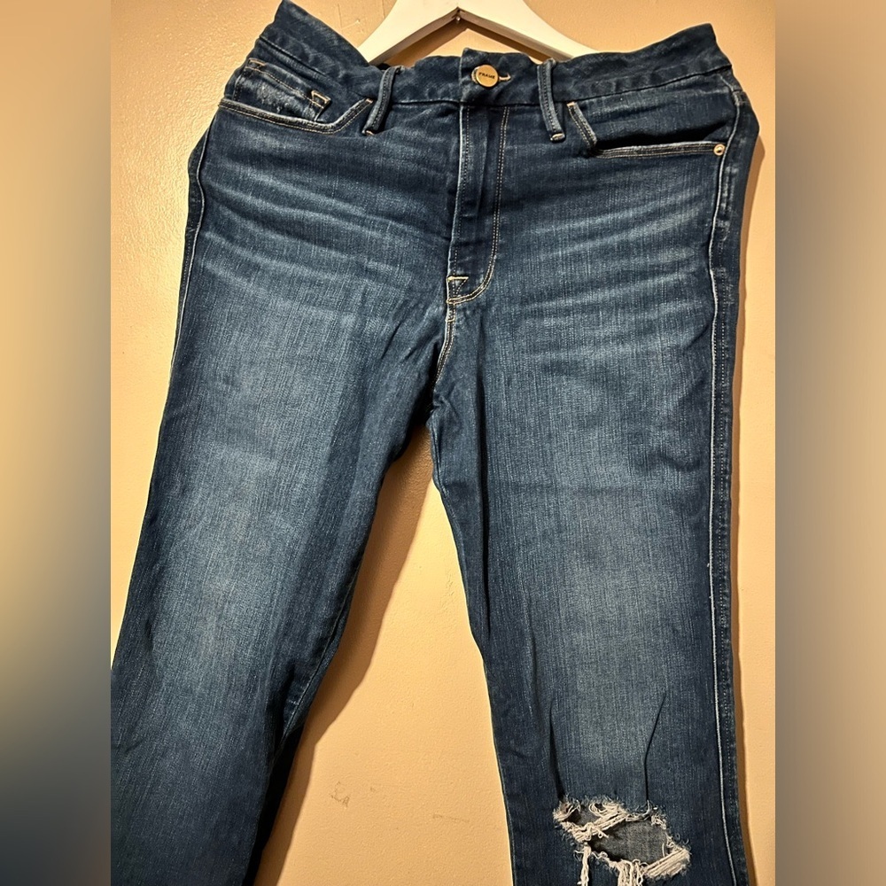 Frame distressed ripped Dark Blue Flared Jeans le crop mini boot 30 - Picture 6 of 14